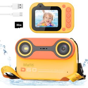 Mafiti Kids Waterproof Camera Underwater Camera for Snorkeling and Diving with LCD Display USB Rechargeable Digital Camera for Videos and Photos Orange