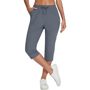 BALEAF Women's Capri Yoga Pants Loose Drawstring Workout Sweatpants High Waist Lounge Pants with Pockets UPF50+ Causal Summer