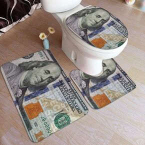100 Dollar Bill Comfort Flannel Bathroom Rug Mats Set 3 Piece Soft Non-Slip with Backing Pad Bath Mat + Contour Rug + Toilet Lid Cover Absorbent (100 Dollar Bill, 50 * 80CM)