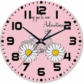Autumn Harvest Wall Clock Blue and Green Pumpkin Cart with Flowers Battery Powered Wall Clock Silent Non Ticking 10 Inch for Living Room, Kitchen, Home,Bathroom, Bedroom
