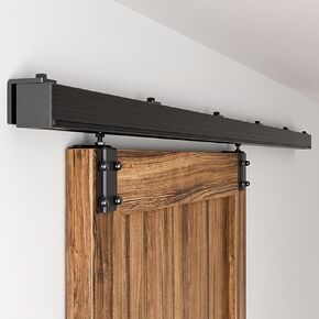 6FT Box Rail Sliding Barn Door Hardware,Black Heavy Duty Steel Wall Mount Barn Door Track Kit,Easy to Install(No Door)