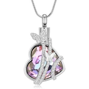Urn Necklace for Ashes Infinity Love Heart Crystal Memorial Locket Pendant Ashes Keepsake Cremation Jewelry Anniversary Birthday Mother's Necklaces for Wife Mom Girlfriend