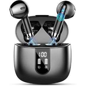 Wireless Earbuds, 2024 Bluetooth Headphones 5.3 Ear buds Built-in ENC Noise Cancelling Mics, 40H Stereo Bass Bluetooth Earbuds with Dual LED Display, IP7 Waterproof Earphones for Android iOS, Rosegold