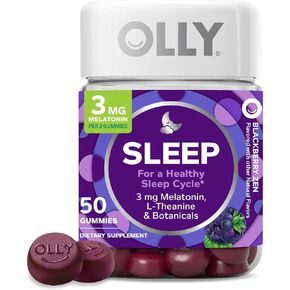 OLLY Sleep Gummy, 3mg Melatonin, L-Theanine, Chamomile, Lemon Balm, Sleep Aid, Occasional Sleep Support, BlackBerry, 90 Count