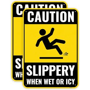 2PC Caution Slippery When Wet Or Icy Sign, 10 x 7 Inches - Aluminum