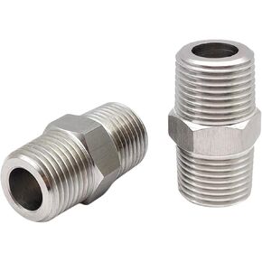 High Pressure Stainless Steel 304 Equal Hex Nipple 3/8" NPT Male x 3/8" NPT Male Straight Connector Pipe Fitting 2pcs