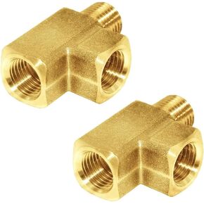 Joywayus Brass Pipe Fitting Barstock Street Tee T 3 way NPT 1/4" Female × 1/4" Female × 1/4" Male Adapter (Pack of 2)