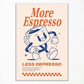 ogyormpi Retro Coffee Wall Art, More Espresso Less Depresso Quotes Coffee Bar Print, Cute Coffee Poster Wall Art, Funky Dorm Apartment Picture, Coffee Bar Print 12x16in Unframed