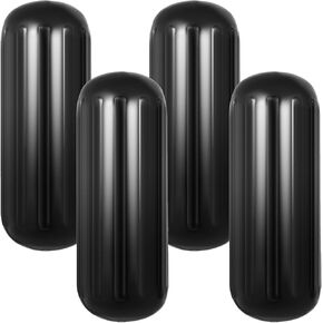 VEVOR 4-Pack Boat Fenders, 8" x 27" / 8.5" x 27" / 10" x 28" Boat Bumpers,Hole Through Middle Inflatable Ribbed Fender, for Pontoon Boat Sailboat, Ski Boat, Black, White