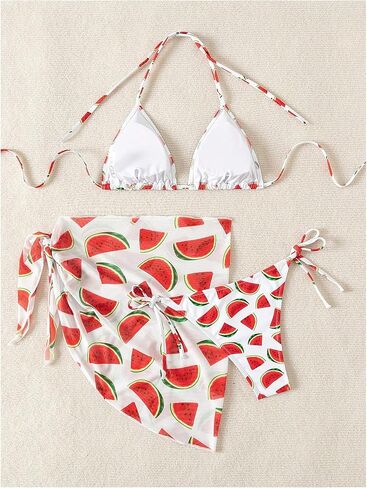 SHENHE Women's 3 Piece Swimsuit Ombre Halter Triangle Bikini Set with Tie Side Beach Skirt in Saudi Arabia