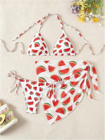 SHENHE Women's 3 Piece Swimsuit Ombre Halter Triangle Bikini Set with Tie Side Beach Skirt in Saudi Arabia