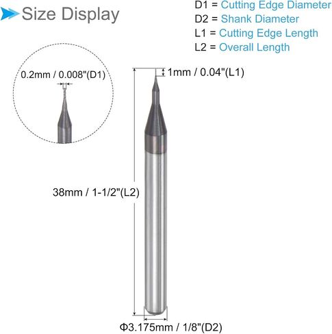 لقم توجيه CNC من CoCud End Mill، ساق 1/8 بوصة قطع 1.5 مم قطر 0.3 مم، قاطع طحن كربيد التنجستين الماسي باليد اليمنى - (التطبيقات: لنقش الحفر باستخدام الحاسب الآلي)، 5 قطع in Kuwait