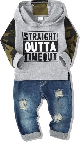Infant Baby Boy Outfits Hoodie Sweatsuit Toddler Boy Clothes Sweatshirt Denim Jeans Fall Winter 12-18 Months Boy Clothes Blue Plaid in Saudi Arabia