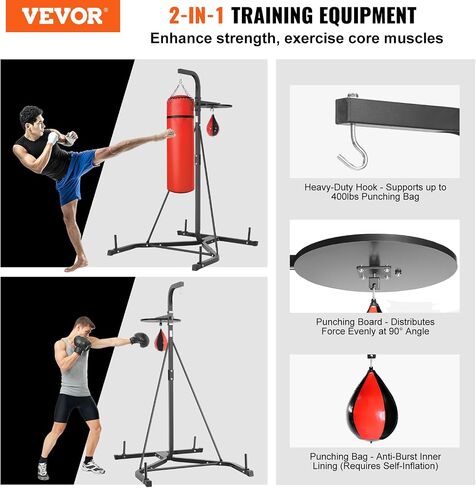 VEVOR 2 in 1 Punching Bag Stand, Steel Heavy Duty Workout Equipment, Adjustable Height Boxing Punching Bag and Speed Bag Stand, Freestanding Sandbag Rack, Holds Up to 400 lbs, for Home Gym Fitness in Saudi Arabia