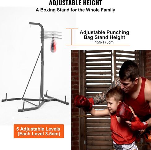 VEVOR 2 in 1 Punching Bag Stand, Steel Heavy Duty Workout Equipment, Adjustable Height Boxing Punching Bag and Speed Bag Stand, Freestanding Sandbag Rack, Holds Up to 400 lbs, for Home Gym Fitness in Saudi Arabia