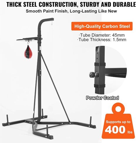 VEVOR 2 in 1 Punching Bag Stand, Steel Heavy Duty Workout Equipment, Adjustable Height Boxing Punching Bag and Speed Bag Stand, Freestanding Sandbag Rack, Holds Up to 400 lbs, for Home Gym Fitness in Saudi Arabia