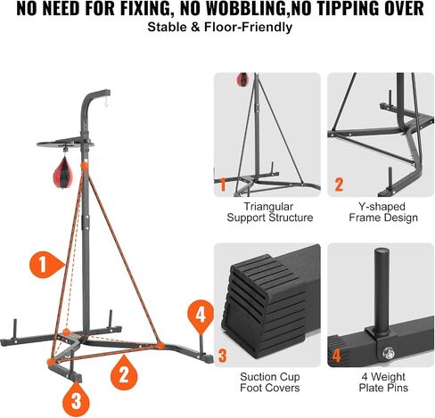 VEVOR 2 in 1 Punching Bag Stand, Steel Heavy Duty Workout Equipment, Adjustable Height Boxing Punching Bag and Speed Bag Stand, Freestanding Sandbag Rack, Holds Up to 400 lbs, for Home Gym Fitness in Saudi Arabia