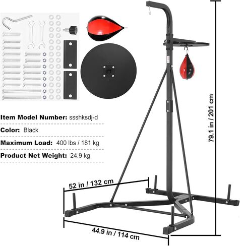 VEVOR 2 in 1 Punching Bag Stand, Steel Heavy Duty Workout Equipment, Adjustable Height Boxing Punching Bag and Speed Bag Stand, Freestanding Sandbag Rack, Holds Up to 400 lbs, for Home Gym Fitness in Saudi Arabia