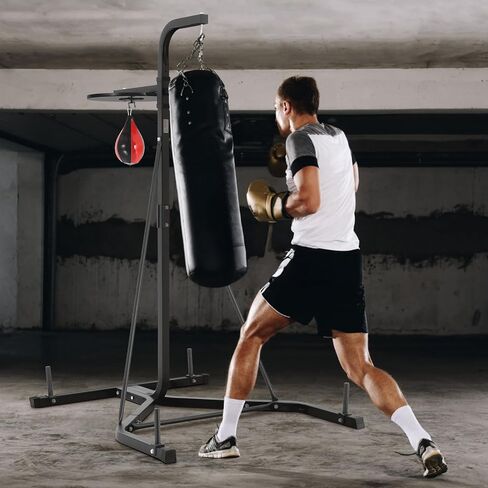 VEVOR 2 in 1 Punching Bag Stand, Steel Heavy Duty Workout Equipment, Adjustable Height Boxing Punching Bag and Speed Bag Stand, Freestanding Sandbag Rack, Holds Up to 400 lbs, for Home Gym Fitness in Saudi Arabia