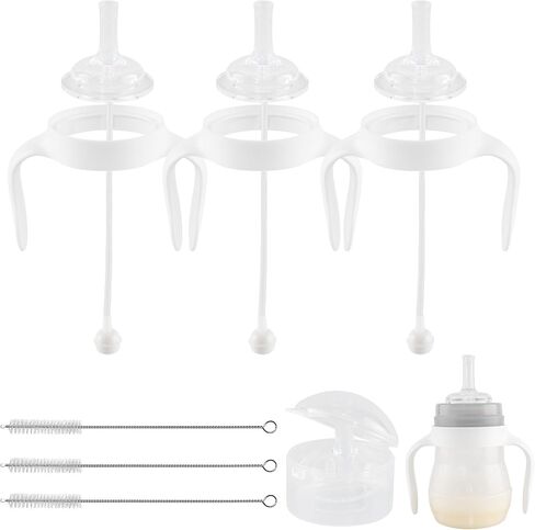 Sippy Cup Conversion Kit for Mam Bottles, Spill-Proof Transition Kit with Silicone Sippy Spout Nipple, Weighted Straw, Handle, 3 Pack, 6m+ in Saudi Arabia