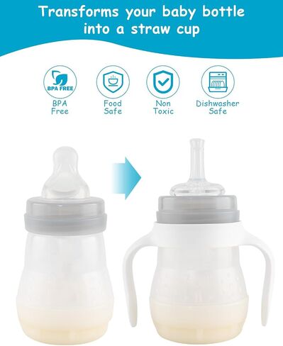 Sippy Cup Conversion Kit for Mam Bottles, Spill-Proof Transition Kit with Silicone Sippy Spout Nipple, Weighted Straw, Handle, 3 Pack, 6m+ in Saudi Arabia