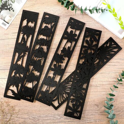 5 Pieces Wooden Wall Art Hollow Wall Decor Wood Wall Accents Themed Wood Panels for Home Decorations Bedroom Living Room, 15.7 x 2.9 x 0.2 Inch (Black, Floral) in Saudi Arabia