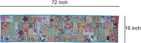 مفرش طاولة من Ayodhya Art Décor مصنوع يدويًا بتصميم راجاستان مطرز بالقطن العرقي، طاولة مرقع من Rajasthani وديكور منزلي (72 × 16) قطعة واحدة in Saudi Arabia