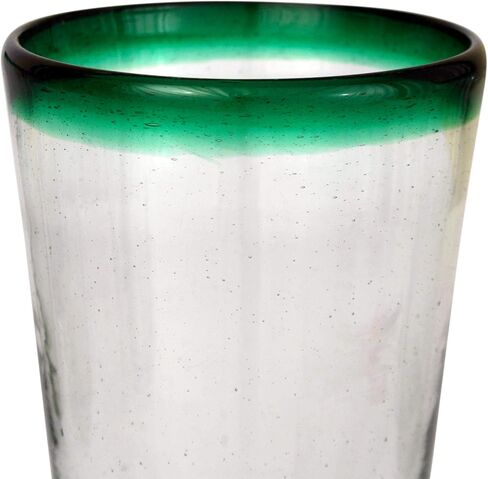 NOVICA Artisan Crafted Recycled, 15 Oz 'Conical' (Set of 6) Blown Glass, 6" H x 3.9", Green/Clear in Saudi Arabia