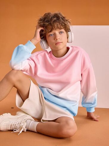 Haloumoning Boys Gradient Sweatshirts Kids Fashion Long Sleeve Crewneck Pullover Shirts 5-14 Years in Saudi Arabia