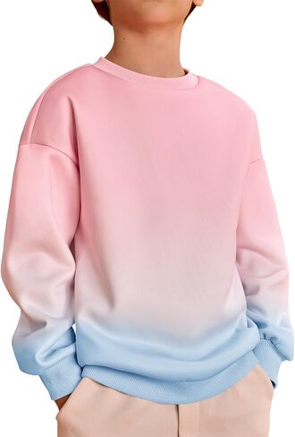 Haloumoning Boys Gradient Sweatshirts Kids Fashion Long Sleeve Crewneck Pullover Shirts 5-14 Years in Saudi Arabia