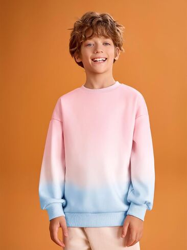 Haloumoning Boys Gradient Sweatshirts Kids Fashion Long Sleeve Crewneck Pullover Shirts 5-14 Years in Saudi Arabia