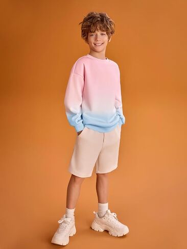 Haloumoning Boys Gradient Sweatshirts Kids Fashion Long Sleeve Crewneck Pullover Shirts 5-14 Years in Saudi Arabia