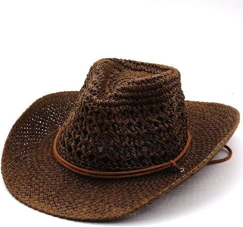 Men’s Western Cowboy Hat Wide Brim Shapeable Panama Straw Hat Summer Beach Sun Hat Outdoor Travel Cap with Chin Strap in Saudi Arabia