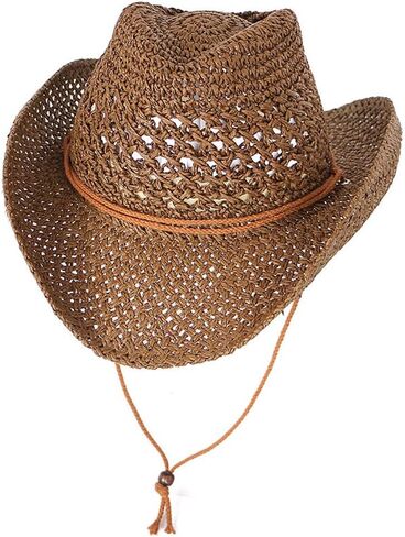 Men’s Western Cowboy Hat Wide Brim Shapeable Panama Straw Hat Summer Beach Sun Hat Outdoor Travel Cap with Chin Strap in Saudi Arabia