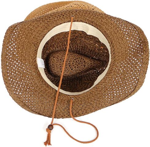 Men’s Western Cowboy Hat Wide Brim Shapeable Panama Straw Hat Summer Beach Sun Hat Outdoor Travel Cap with Chin Strap in Saudi Arabia