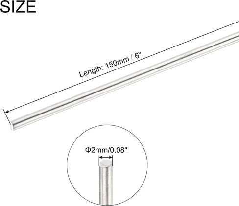 Uxcell 1.5 مم × 300 مم قضيب مستدير من الفولاذ المقاوم للصدأ، قضبان عمود معدنية صلبة مخرطة بار مخزون للحرف اليدوية نموذج سيارة طائرة هليكوبتر 10 قطع in Kuwait