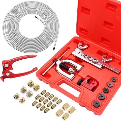 25 ft 3/16" + 1/4" Copper Coated Brake Line Kit(Includes 48 Fittings and 8 Unions) with Tube Bender and Double & Single Flaring Tool Kit in Saudi Arabia