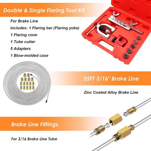 25 ft 3/16" + 1/4" Copper Coated Brake Line Kit(Includes 48 Fittings and 8 Unions) with Tube Bender and Double & Single Flaring Tool Kit in Saudi Arabia