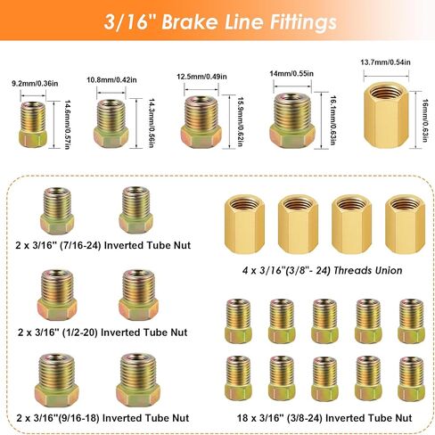 25 ft 3/16" + 1/4" Copper Coated Brake Line Kit(Includes 48 Fittings and 8 Unions) with Tube Bender and Double & Single Flaring Tool Kit in Saudi Arabia