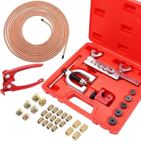 25 ft 3/16" + 1/4" Copper Coated Brake Line Kit(Includes 48 Fittings and 8 Unions) with Tube Bender and Double & Single Flaring Tool Kit in Saudi Arabia