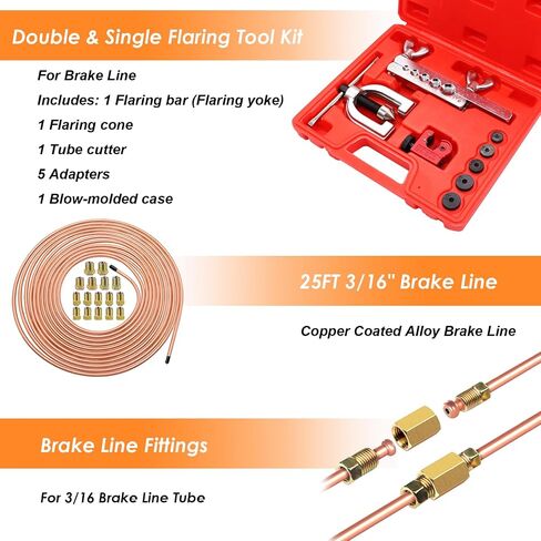 25 ft 3/16" + 1/4" Copper Coated Brake Line Kit(Includes 48 Fittings and 8 Unions) with Tube Bender and Double & Single Flaring Tool Kit in Saudi Arabia