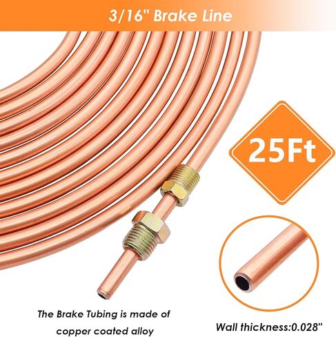 25 ft 3/16" + 1/4" Copper Coated Brake Line Kit(Includes 48 Fittings and 8 Unions) with Tube Bender and Double & Single Flaring Tool Kit in Saudi Arabia