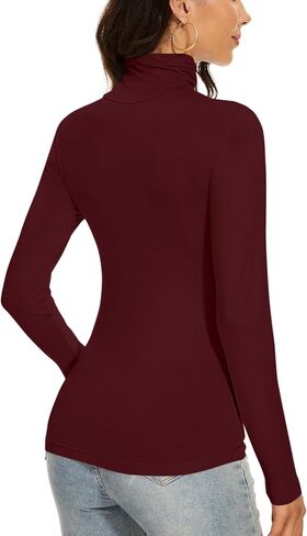 Dark Red Turtleneck Women Thermal Shirts Christmas Long Sleeve Underscrubs Tops Warm Basic Layer Winter (Dark Red L) in Saudi Arabia