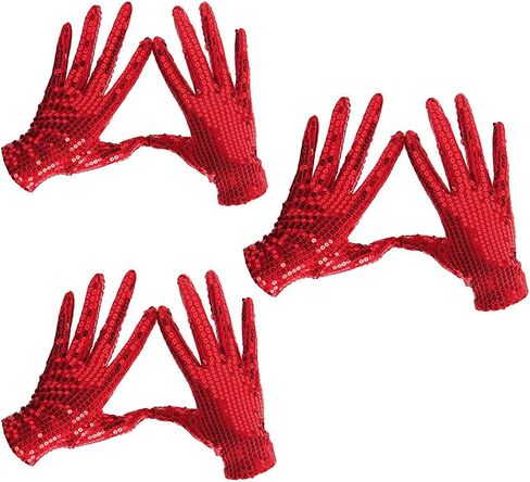 3Pairs تألق الترتر قفاز بريق الفضة قفاز الترتر الرقص قفاز للحزب التزلج على الجليد ملابس رقص فستان in Kuwait