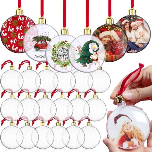 Photo Ornament Ball Assorted Ornament Picture Holder Plastic Hanging Christmas Ornaments DIY Personalized Photo Ornaments for Christmas Holiday Decoration Xmas Tree Ornaments in Saudi Arabia
