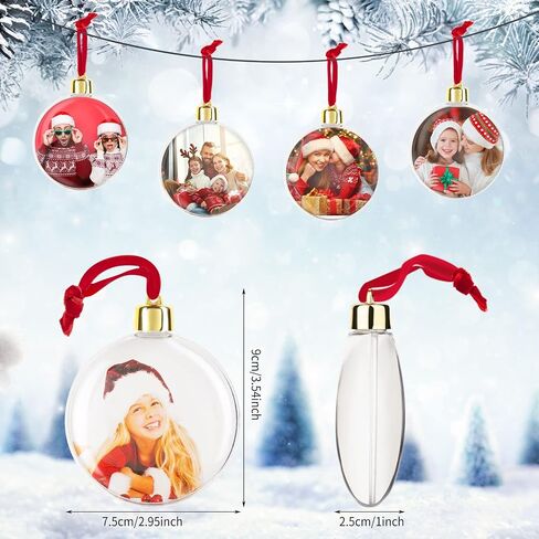Photo Ornament Ball Assorted Ornament Picture Holder Plastic Hanging Christmas Ornaments DIY Personalized Photo Ornaments for Christmas Holiday Decoration Xmas Tree Ornaments in Saudi Arabia