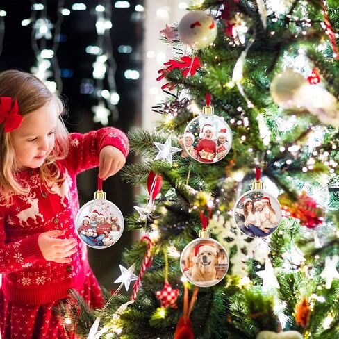 Photo Ornament Ball Assorted Ornament Picture Holder Plastic Hanging Christmas Ornaments DIY Personalized Photo Ornaments for Christmas Holiday Decoration Xmas Tree Ornaments in Saudi Arabia