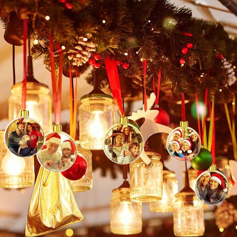 Photo Ornament Ball Assorted Ornament Picture Holder Plastic Hanging Christmas Ornaments DIY Personalized Photo Ornaments for Christmas Holiday Decoration Xmas Tree Ornaments in Saudi Arabia