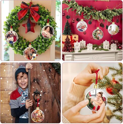 Photo Ornament Ball Assorted Ornament Picture Holder Plastic Hanging Christmas Ornaments DIY Personalized Photo Ornaments for Christmas Holiday Decoration Xmas Tree Ornaments in Saudi Arabia