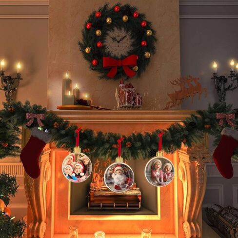 Photo Ornament Ball Assorted Ornament Picture Holder Plastic Hanging Christmas Ornaments DIY Personalized Photo Ornaments for Christmas Holiday Decoration Xmas Tree Ornaments in Saudi Arabia